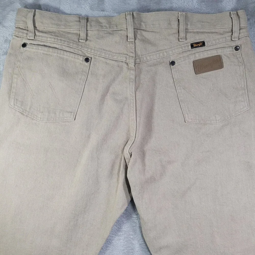 Wrangler Jeans Mens 40x30 Beige Light Wash Regular Straight Zip Fly Denim Cotton